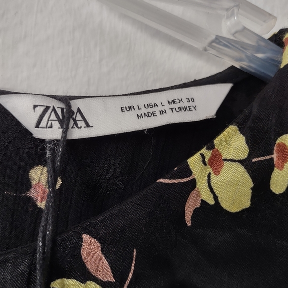 NEW Zara L black floral mini dress ruffle - Picture 5 of 6